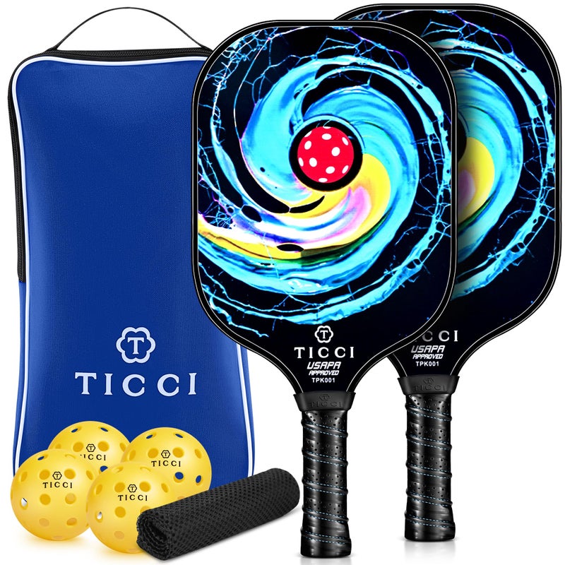 T TICCI Pickleball Paddles Set of 2, USAPA Approved Fiberglass Pickleball Set with 4 Balls & Carry Bag, Lightweight Rackets for Beginners & Adults - Image 1